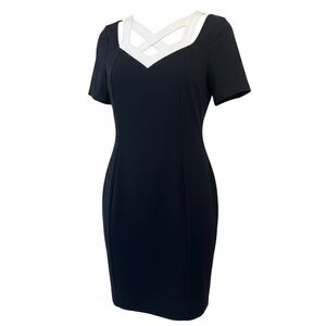 Nue by Shani Black Shift Dress with White Criss Cross Neckline Detail